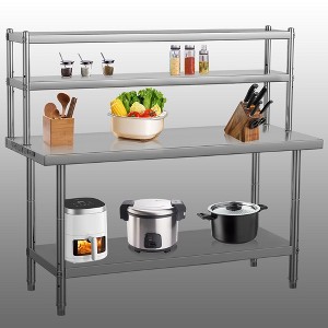 Stainless Steel Table with Overshelves Work Table with Shelf, Prep Table for Home Kitchen Restaurant Garage Warehouse - 1 of 4