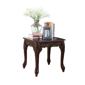 Dexmalle Traditional Ornate Detailing Dark Cherry Finish Wood End Table - 1 of 4