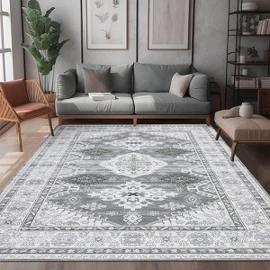 Washable Vintage Rug Non Slip Low Pile Rug Soft Throw Floor Cover Foldable Indoor Carpet for Living Room Bedroom Playroom Nursery - 1 of 4