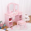 Kids Vanity, Princess Makeup Vanity Storage Cabinet with Tri-Fold Mirror and Stool, Pretend Play Vanity Set with Storage for Little Girls 4-9, Pink - 3 of 4