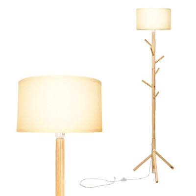 Costway Modern Wood Tripod Standing Floor Lamp Coat Rack for Living Room Bedroom