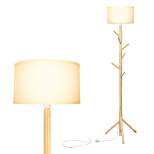 Costway Modern Wood Tripod Standing Floor Lamp Coat Rack for Living Room Bedroom