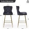 Black Bar Stools Set of 2 Velvet Counter Height Bar Stools with Metal Legs Button Tufted and Nailheads Trim Wing-Back Bar Chairs - 4 of 4
