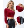 Allegra K Women's One Shoulder Long Sleeve Cut-Out Crop Velvet Top - 2 of 4