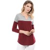 Allegra K Women's Casual Color Block Stretch Long Sleeves Split V-Neck T-Shirt - 2 of 4
