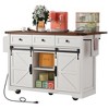 CLIHOME Farmhouse Kitchen Storage Island with Power Outlet, 2 Sliding Barn Door, Spice Rack, Rolling Kitchen Cart on Wheels - 3 of 4