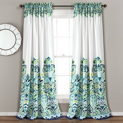 Set of 2 84"x52" Clara Light Filtering Window Curtain Panels Blue/Green - Lush Décor