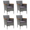 vidaXL 4X Patio Dining Chairs in Gray - Outdoor Poly Rattan Seating w/Acacia Wood Armrests and Cushions - 2 of 4