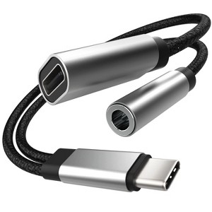 FosPower USB C to 3.5mm Headphone and Charger Adapter, 6" USB-C to Aux Adapter and Type C Charging Cable Male-to-Female Cord for iPhone iPad Android - 1 of 4