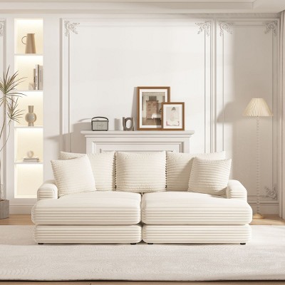 43.3"Corduroy Single Sofa With Back Pillow,Chaise Sofa,2 Toss Pillows And A Ottoman,Comfy Sofa Deep Seat Couch For Living Room-Cuddlewood