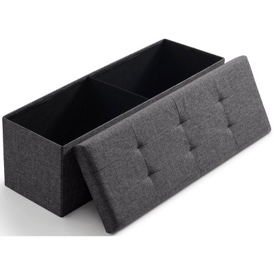 Ornavo Home Foldable Tufted Linen 43" Inch Long Bench Storage Ottoman