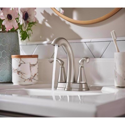 Tiffin Brushed Nickel High Arc Lever Bathroom Faucet
