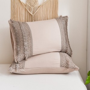 Macrame Tassel Pillowcases – Soft Decorative Pillow Covers with Fringe, Boho Style Deep Pocket Design, Queen/King/Body Options - 1 of 4