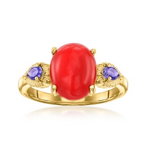 Ross-Simons Coral Ring With 0.20 ct. t.w. Iolites in 18kt Gold Over Sterling - 1 of 4