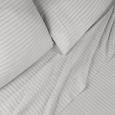 King Size Platinum Striped Egyptian Cotton Deep Pocket Sheet Set