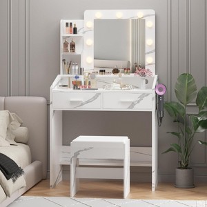 Acekool Vanity Desk with Mirror & Lights, Power Outlet, 3 Lighting Modes, 2 Drawers, Makeup Table for Bedroom - 1 of 4