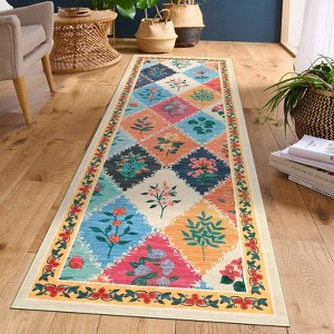 Washable Area Rugs Floral Print Floor Cover, Stain-Resistant Farmhouse Accent Carpet - 1 of 4