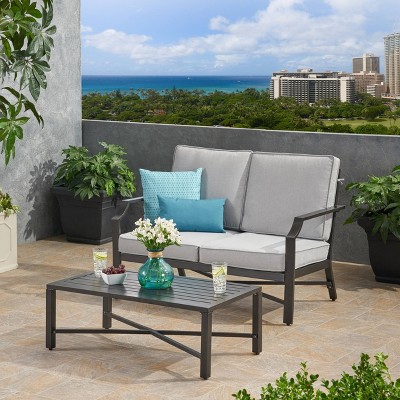 2pc Hillgate Aluminum Patio Loveseat and Coffee Table Set Gray - Christopher Knight Home