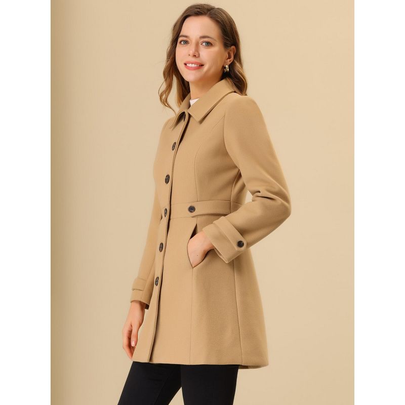Allegra K Women's Winter Classic Single Breasted Outwear Overcoat with Pockets, 3 of 7