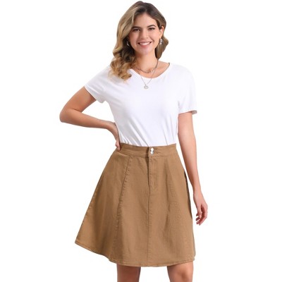 INSPIRE CHIC Women's High Waist A-Line Flared Pleated Above Knee Denim Skirt