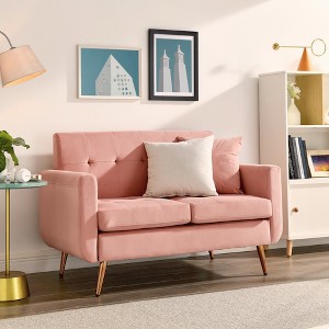 Loveseat Sofa Mid Century Modern Decor Love Seat Couches for Living Room Button Tufted Upholstered Small Couch for Bedroom Pink
