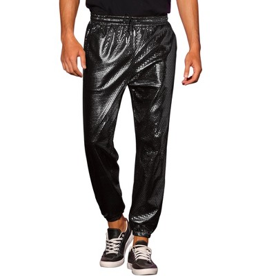 INSPIRE CHIC Men's Metallic Club Shiny Disco Sequin Pants