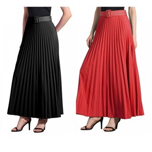 INSPIRE CHIC Women's Flowy Pleated Elastic High Waist with Belt A-line Skirt 2 Packs - 1 of 4