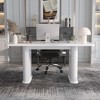 FUFU&GAGA Modern White Minimalist Dining Table with Decorative Pillar Legs - 3 of 4