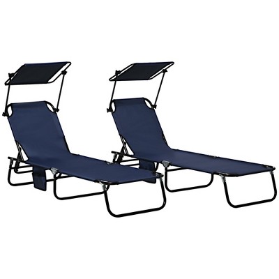 Dracelo folding deck chair pool chair with sun canopy, reclining backrest, steel frame and side pockets, dark blue
