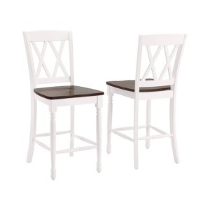 Set of 2 Shelby Counter Height Barstools Distressed White - Crosley: Rubberwood Frame, Non-Upholstered, Traditional Design - 1 of 4