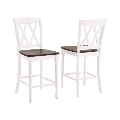 Set of 2 Shelby Counter Height Barstools Distressed White Crosley