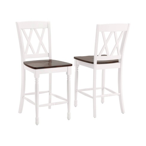Set Of 2 Shelby Counter Height, Distressed White Saddle Bar Stools