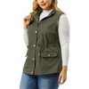 Agnes Orinda Women's Plus Size Utility Cargo Pockets Drawstring Waist Sleeveless Scrub Vests - 2 of 4