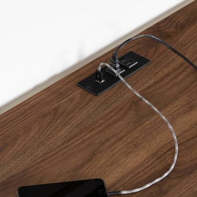 Natural Walnut L-Shaped Computer Desk with USB Port and Filing Cabinet