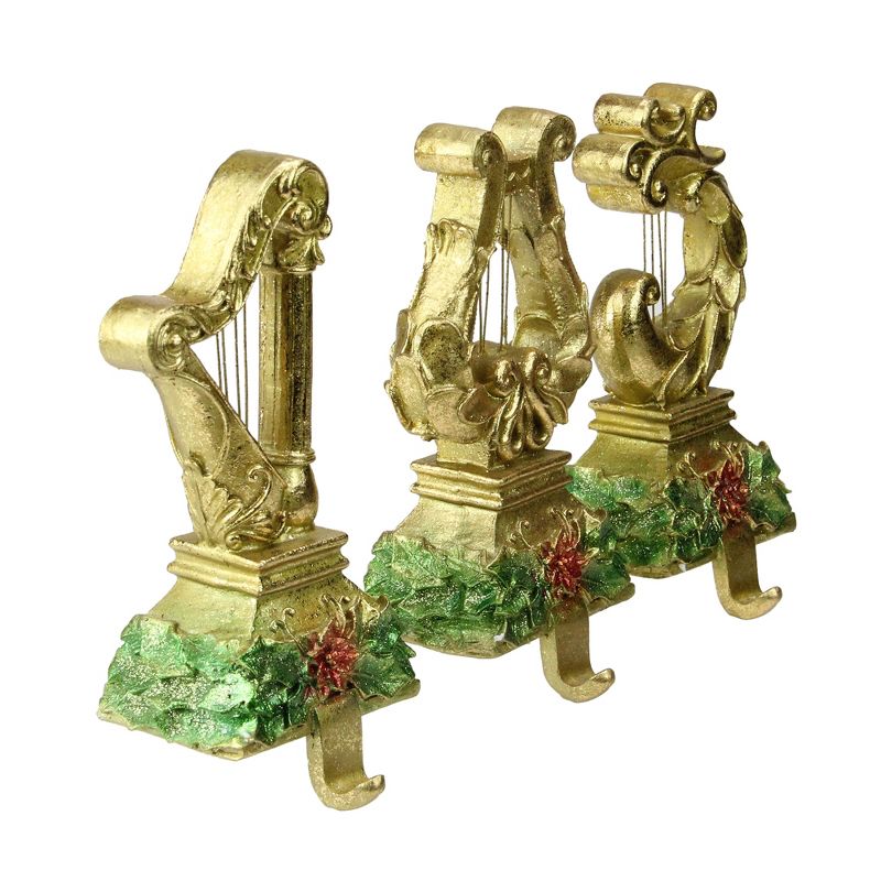 Northlight Set of 3 Glittered Gold Harp Christmas Stocking Holders 7", 4 of 6