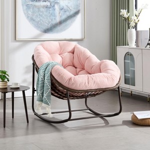 Modern Papasan Rocking Chair, Outdoor Rocker Recliner Chair with Metal Frame and Soft Tufted Cushion for Garden, Living Room – ModernLuxe - 1 of 4