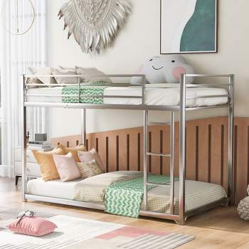 Full over Full/Twin over Twin Metal Bunk Bed, Low Bunk Bed with Ladder-ModernLuxe