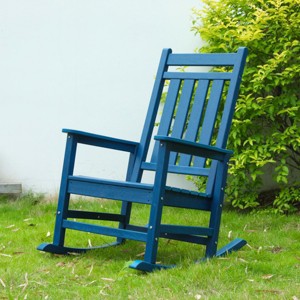 Oversized Patio Rocking Chair With Wood-Texture,Outdoor Rocking Chair,All Weather Resistant porch Rocking Chair -The Pop Home - 1 of 4
