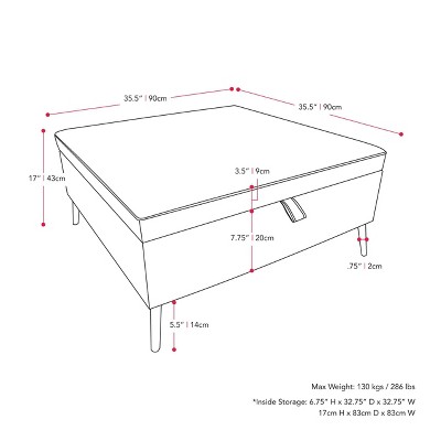 Linden Square Black Fabric Storage Ottoman with Metal Legs