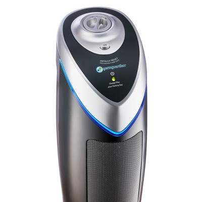 Black and Silver HEPA Tower Air Purifier with UV-C Light