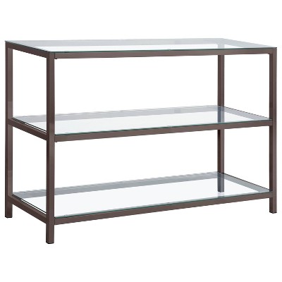 Contemporary Silver Metal & Glass Sofa Table with Storage Shelves