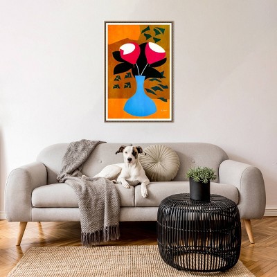 Large Beaded Framed Abstract Botanic Canvas Wall Art