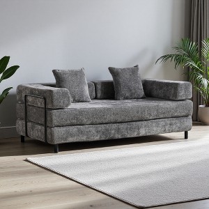 Convertible Chenille Floor Sofa Bed with Pillow & Armrest - 1 of 4