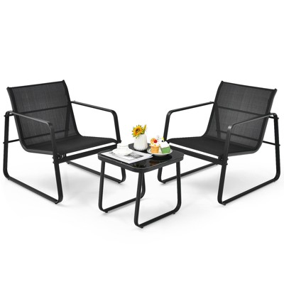 Tangkula Set Of 3 Outdoor Bistro Furniture Set Patio Table & Chairs Set For  Backyard Poolside Lawn Black : Target