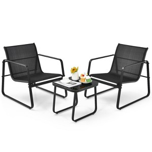 Tangkula Set of 3 Outdoor Bistro Furniture Set Patio Table & Chairs Set for Backyard Poolside Lawn Black - 1 of 4