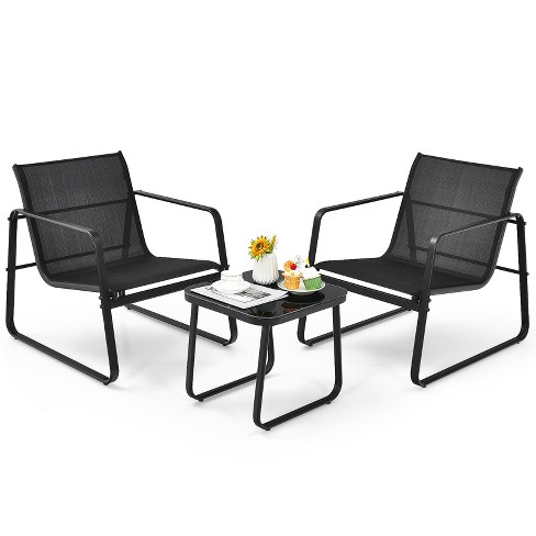 Tangkula Set of 3 Outdoor Bistro Furniture Set Patio Table Chairs Set for Backyard Poolside Lawn Black