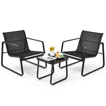 Tangkula Set of 3 Outdoor Bistro Furniture Set Patio Table & Chairs Set for Backyard Poolside Lawn Black