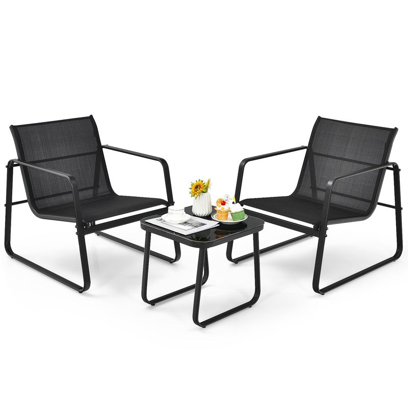 Tangkula Set of 3 Outdoor Bistro Furniture Set Patio Table & Chairs Set for Backyard Poolside Lawn Black, 1 of 7