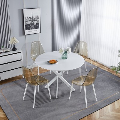 Modern Dining Table with Printed Grain Top, Round Patio Table for Garden, Heavy Duty Patio Sturdy Faux Terrazzo Accent Table for Indoor Outdoor