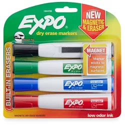 Expo 4pk Dry Erase Markers Magnetic & Eraser Chisel Tip Multicolored